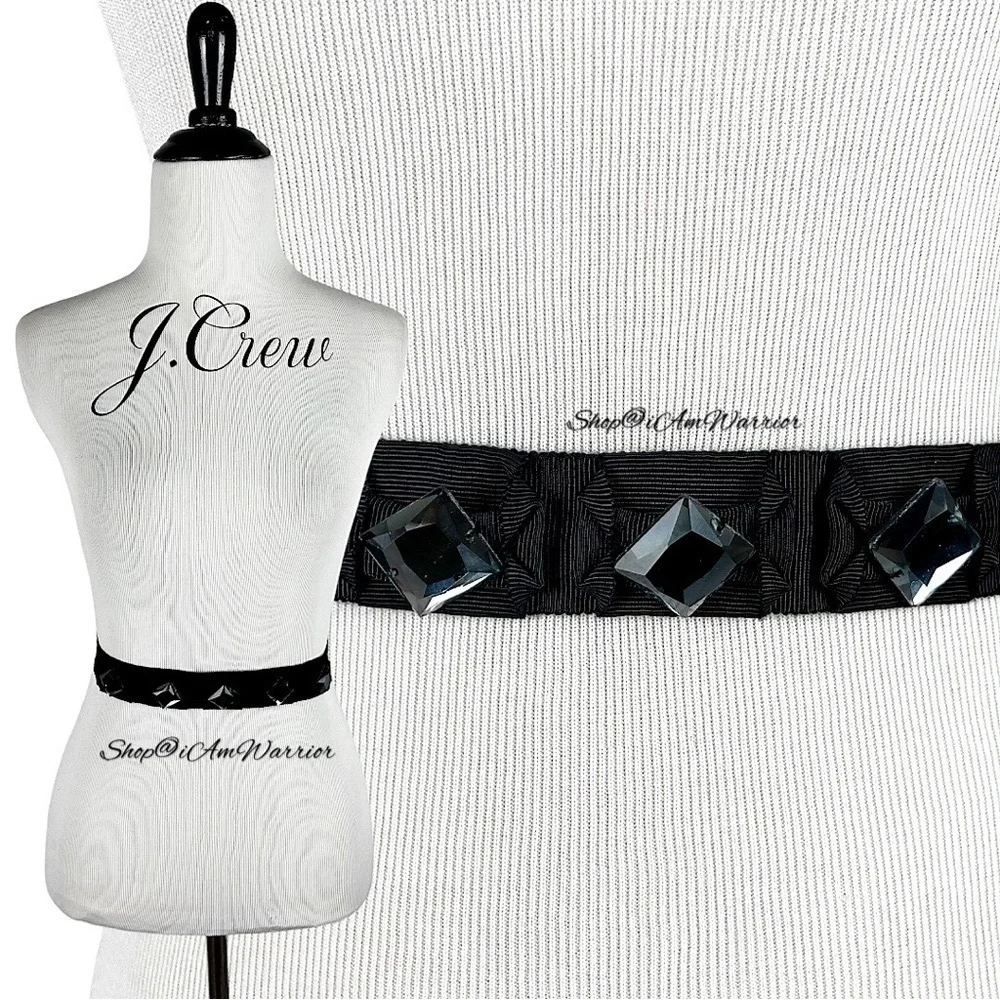 J.Crew Vintage Black Grosgrain Ribbon Belt w/ Smoky Crystal Squares @iamwarrior - Picture 3 of 9